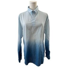 Women's Medium Ombre Blue Cotton Pullover Tunic Casual Beachy Portuguese Top